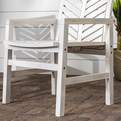 Walker Edison AZWC2VINWW Avalon Chevron Solid Acacia Wood Outdoor Chair, White Wash