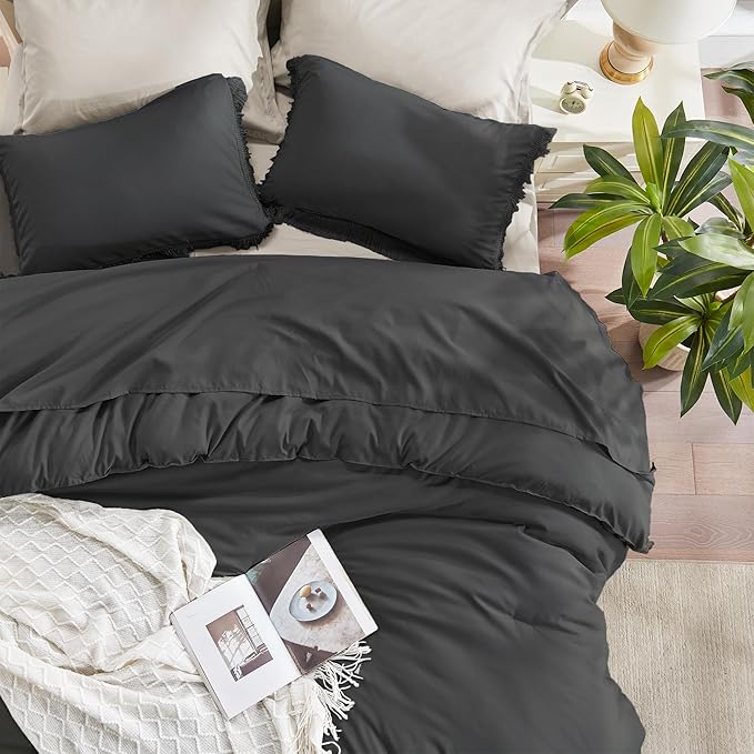 Andency California King Comforter Set Dark Grey - 3 Pieces Cal King Boho Lightweight Bedding Comforter Sets, Oversized All Season Tassel Soft Fluffy Bed Set (104x96In Comforter & 2 Pillowcases)