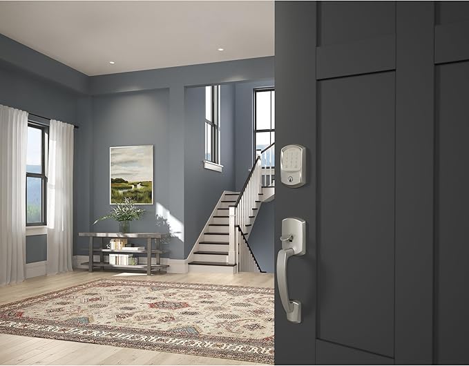 Schlage Encode Smart WiFi Deadbolt Lock for Front Door - Keyless Entry with App or Touchscreen - Works with Alexa, Apple HomeKit, Hey Google, & Airbnb - Create Codes for Guests - Satin Nickel Silver