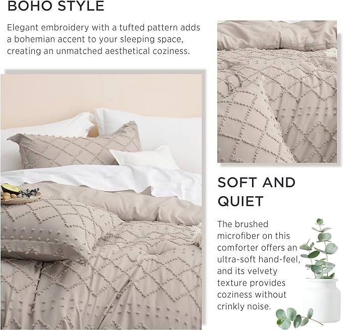 Bedsure California King Comforter Set - Linen Comforter, Boho Tufted Shabby Chic Bedding Comforter Set, 3 Pieces Vintage Farmhouse Bed Set for All Seasons, Fluffy Bedding Set with 2 Pillow Shams