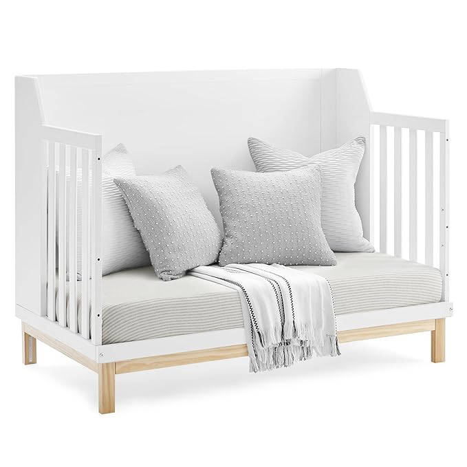 Delta Children babyGap Oxford 6-in-1 Convertible Crib + Brannan Bear Bookcase with Bins + Brannan Bear Wall Shelf with 4 Hooks, Bianca White/Natural (Bundle)