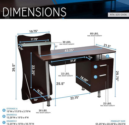 NicBex Laik-DW-00051-DX Desks, 51.25" W x 22.25" D x 39.5" H, Chocolate