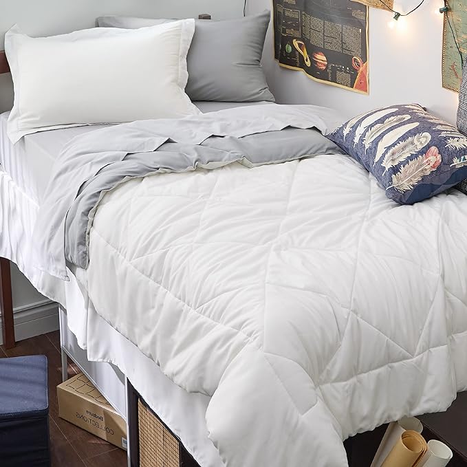 Bedsure White Twin XL Comforter Sets - 5 Pieces Reversible White Twin XL Bedding Sets with Comforters, Sheets, Pillowcase & Sham, Twin XL Bed Sets for College