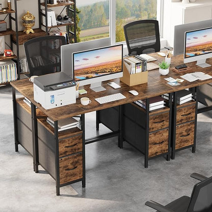 47'' Office Desk with 4 Fabric File Drawers - File Drawer Organization, Computer Work Desk, Study Writing Table, Home Office Workstation, Rustic Brown