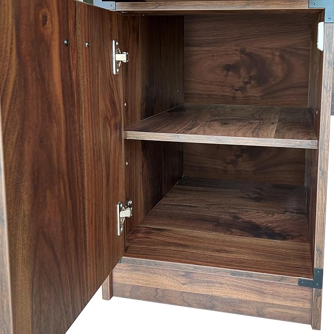 Modern Executive Desk, 59" Vintage Farmhouse Study Writing Desk with Storage Drawers, Industrial Wood Computer Manager's Desk with Knee Space for Home Office, Walnut