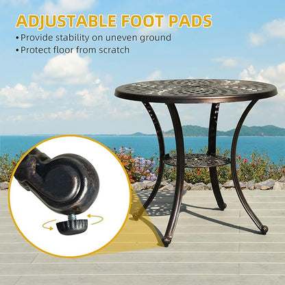 DWVO 5 Piece Outdoor Furniture Cast Aluminum Patio Dining Sets, All-Weather Patio Bistro Sets with 4 Chairs, 30 Inches Round Table with Umbrella Hole, Adjustable Feet for Balcony Backyard Deck Garden