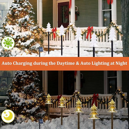 BRIGHTDECK Solar Christmas Pathway Lights Outdoor Decorations, Xmas Tree Lights Waterproof Led Garden Stake Lights for Walkway Yard Lawn Porch Holiday Decor 5-Pack (Xmas Tree Lights)