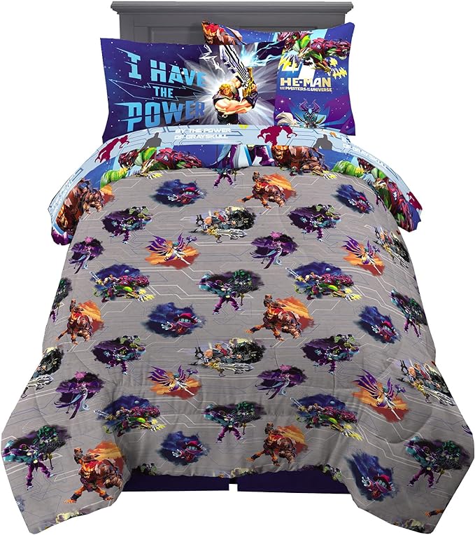 Franco Kids Bedding Super Soft Comforter and Sheet Set with Sham, 5 Piece Twin Size, He-Man and the Masters of the Universe