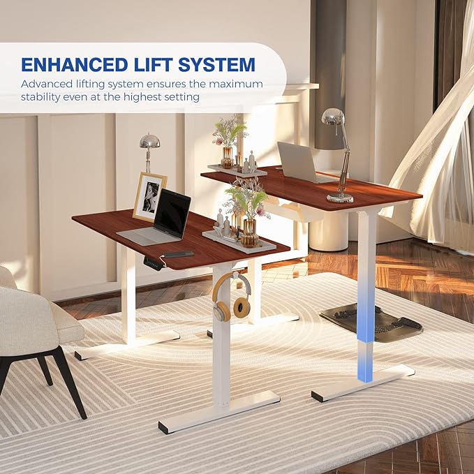 FLEXISPOT Standing Desk Electric Stand Up Desk with 40 x 24 Inches Whole-Piece Desktop Ergonomic Memory Controller Height Adjustable Desk E150(White Frame + 40" Mahogany Desktop)