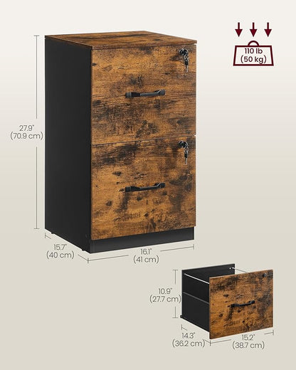VASAGLE 2-Drawer Vertical File Cabinet, Filing Cabinet for Home Office, Printer Stand, with 2 Lockable Drawers, Adjustable Hanging Rail, for A4 and Letter-Size Files, Rustic Brown UOFC061B01