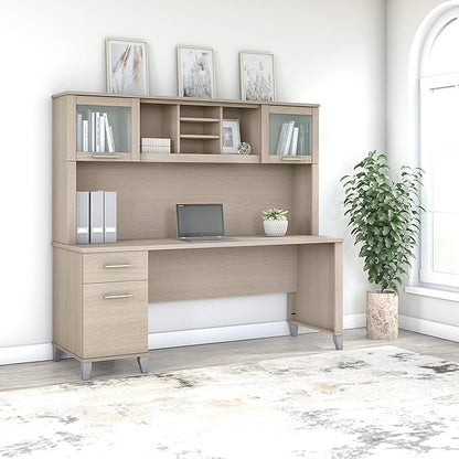 Bush Furniture Somerset 72W Office Desk with Drawers and Hutch in Sand Oak