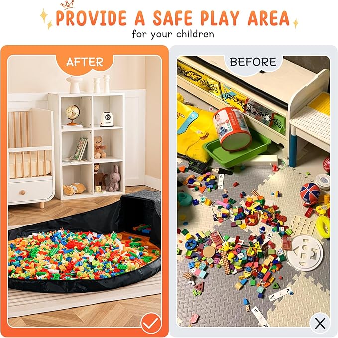 Toy Storage Organizer and Play Mat 13"x13"x13 Basket for Building Bricks Collapsible Storage Box for Kids Nonwoven Fabric Organizer Cube Bin