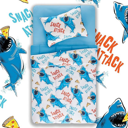 SLEEP ZONE Jersey Knit 2-Piece Twin Size Comforter Set, Blue Shark Design for Boys, Skin-Friendly and Breathable, Super Soft, Durable, Comfortable Kids Bedding Set（Sharks, Twin）