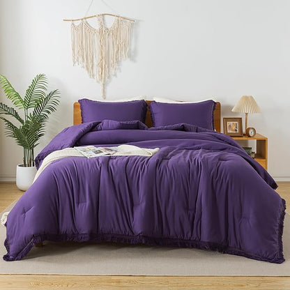 Andency Purple Comforter Set Full, 3 Pieces Boho Tassel Lightweight Bedding Comforter Sets, All Season Soft Fluffy Fringe Bed Set (79x90In Comforter & 2 Pillowcases)