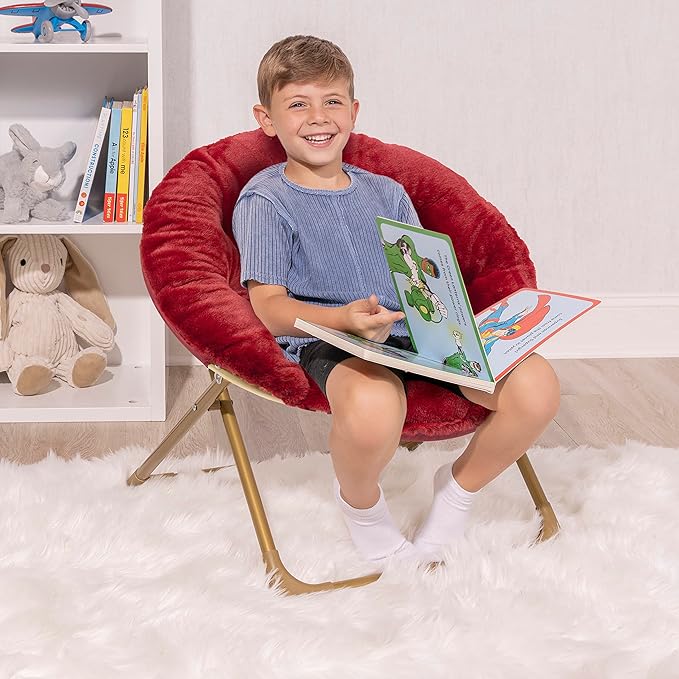 Milliard Mini Cozy Chair for Kids, Sensory Faux Fur Folding Saucer Chair for Toddlers, Red