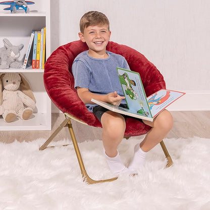 Milliard Mini Cozy Chair for Kids, Sensory Faux Fur Folding Saucer Chair for Toddlers, Red
