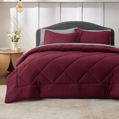 Bedsure Burgundy King Size Comforter Set - 7 Pieces Reversible King Bed in a Bag King Bed Set with Comforters, Sheets, Pillowcases & Shams, King Bedding Sets