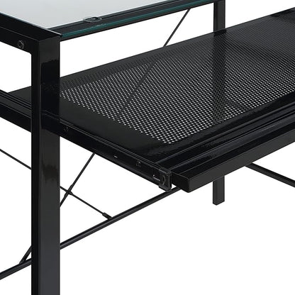 OSP Home Furnishings Zephyr Computer Desk with Keyboard Shelf and Tempered Glass Top, Clear Glass and Black Frame, 36" W x 20" D x 30.25" H