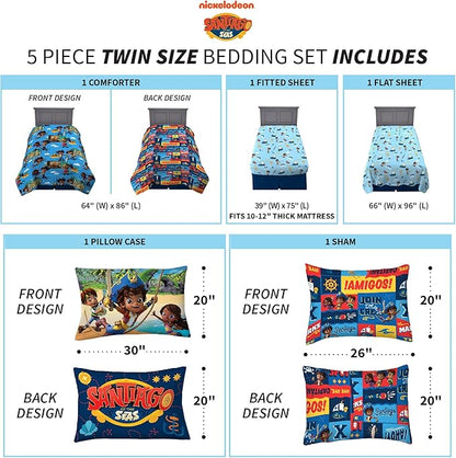 Franco Kids Bedding Super Soft Comforter and Sheet Set with Sham, 5 Piece Twin Size, Santiago Of The Seas