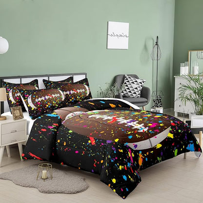 Tailor Shop Football Comforter Set for Boys Kids Teens 3D Colorful Splash Ink Football Sports Bedding Set Full Size with 1 Comforter 2 Pillow Shams……