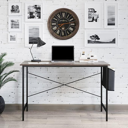 Lavish Home Modern Computer Desk with Industrial Style Woodgrain Look and Steel for Home Office, Bedroom, or Craft Table, with Storage Bag, (L) 47” x (W) 23.5” x (H) 29.5”, Gray