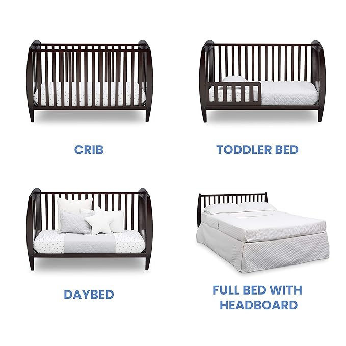 Delta Children Taylor 4-in-1 Convertible Baby Crib, Easy to Assemble, Sustainable New Zealand Wood, JPMA Certified, Dark Chocolate