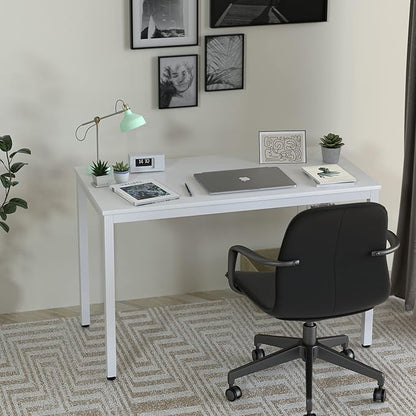 White Computer Desk 47" Writing Desk Study Table with CPU Storage Shelf for Home Office, Workstation, Office, Gaming Room- Sturdy Stable White Metal Frame