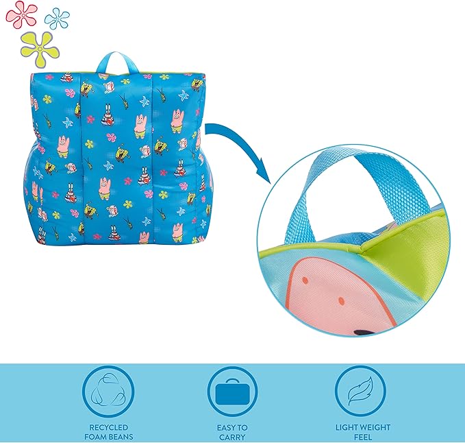 Idea Nuova Nickelodeon Spongebob Squarepants Toddler Nylon Bean Bag Chair with Piping & Top Carry Handle Large