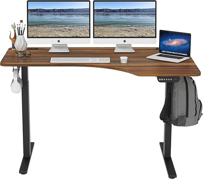 SHW 55-Inch L-Shaped Electric Height Adjustable L-Shaped Standing Desk with Right Facing Corner, Walnut