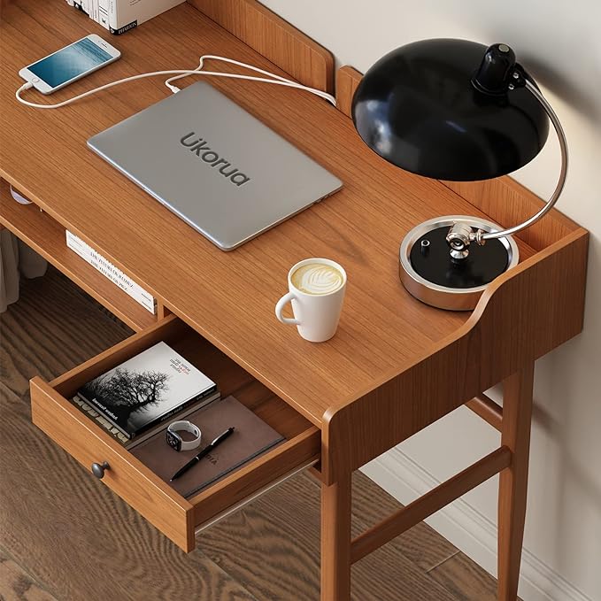 Vintage-style Desk with Scandinavian Flair, Computer or Laptop Desk, Writing Desk with Drawer and Open Storage Cubby, Small Space Dressing Table.