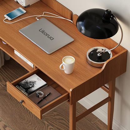 Vintage-style Desk with Scandinavian Flair, Computer or Laptop Desk, Writing Desk with Drawer and Open Storage Cubby, Small Space Dressing Table.