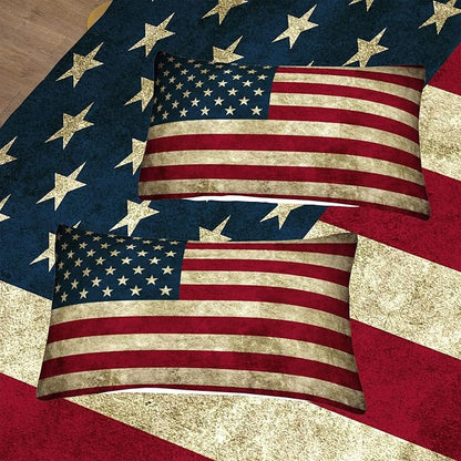 Tailor Shop American Flag Comforter Set for Boys Kids Teens American Flag Pattern Bedding Set Queen Size with 1 Comforter 2 Pillowcases