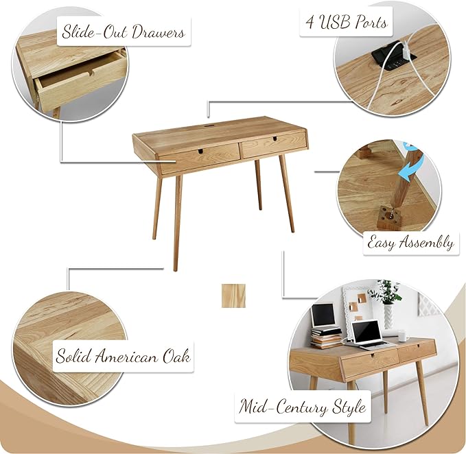 American Trails Freedom USB Ports Desk, Natural Oak