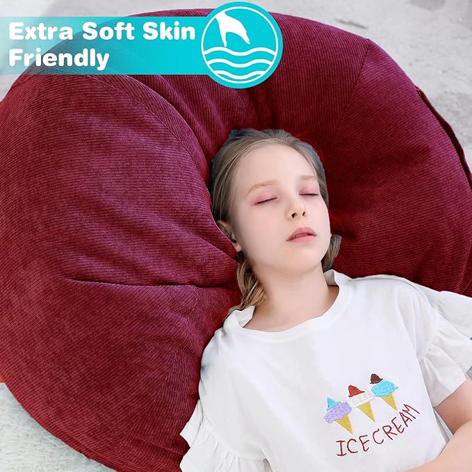 Stuffed Animal Storage Bean Bag Chair Cover (No Beans) for Kids and Adults.Soft Premium Corduroy Stuffable Beanbag for Organizing Children Plush Toys or Memory Foam Small 100L (WineRed)