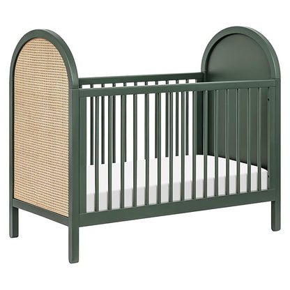 babyletto Bondi Cane 3-in-1 Convertible Crib with Toddler Bed Conversion Kit in Forest Green with Natural Cane, Greenguard Gold Certified