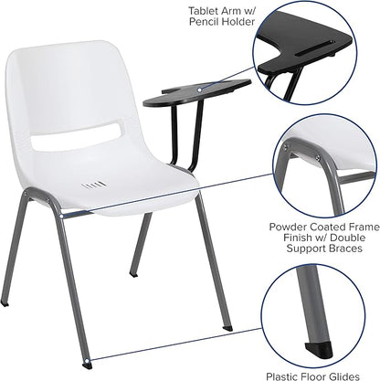 Flash Furniture HERCULES 5 Pack White Ergonomic Shell Chair with Left Handed Flip-Up Tablet Arm