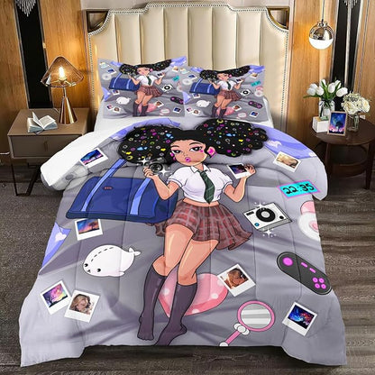 African American Girl Bedding Set Full Comforter Set for Girls Bedroom Decor Black Girl Comforter Set with 2 Pillowcases Kids Comforter Sets Gifts for Girls Kids Teens