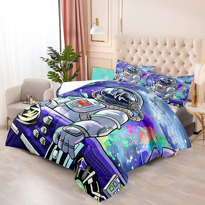 Kids Comforter Sets Boys, Outer Space Astronaut Comforter Sets for Boys Girls Kids Teens Galaxy Space Themed Bedroom Decor All Season, 1 Comforter 2 Pillowcases