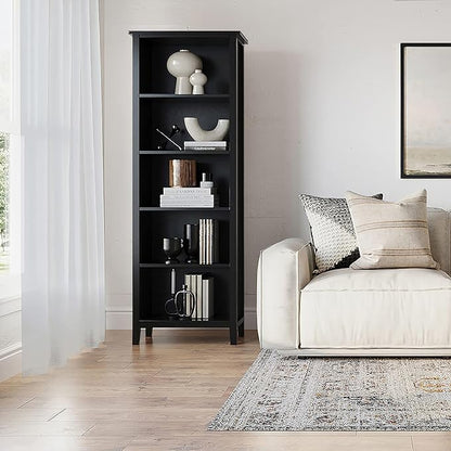 SIMPLIHOME Artisan SOLID WOOD 26 Inch Contemporary 5 Shelf Bookcase in Black, For the Living Room, Study Room and Office