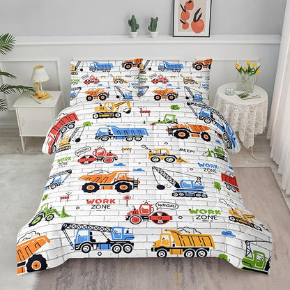 Axolotl Construction Comforter Set Twin,Excavator Bedding Set,Construction Vehicles Comforter Set,Excavator Comforter,Excavator Tractor Trucks Bedding Set for Kids Boys Teens,1 Quilt 2 Pillowcases