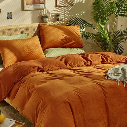 Wellboo Burnt Orange Velvet Comforter Sets California King Women Girls Rust Caramel Fluffy Bedding Comforters Cal King Solid Terracotta Flannel Modern Aesthetic Quilts Warm Plain Reddish Plush Blanket
