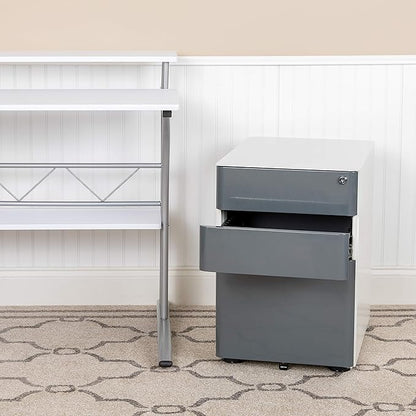 Flash Furniture Warner Modern 3-Drawer Mobile Locking Filing Cabinet with Anti-Tilt Mechanism & Letter/Legal Drawer, White with Charcoal Faceplate
