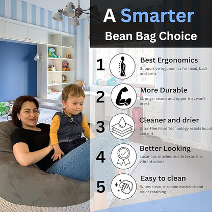 Bean Bag Chair Cover (No Filler) | Bird's Nest Shape | Adult Size | Microsuede | Stuffed Animal Storage for Kids Or Memory Foam| Double Stitched | Durable Zipper | Soft Premium