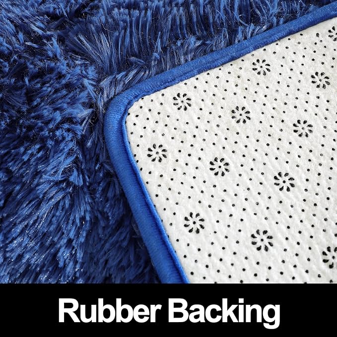 Super Soft Fluffy Shaggy Rugs for Living Room Bedroom, Fuzzy Plush Area Rugs for Girls Kids Room Nursery Home Decor, Furry Dorm Rug Cute Non-Slip Indoor Floor Carpet 5x8 Feet, Navy Blue