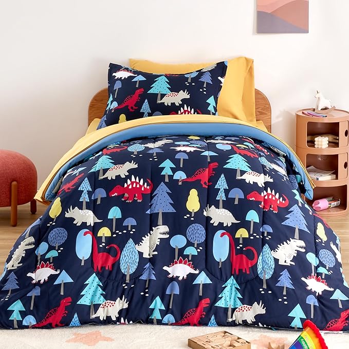 SLEEP ZONE Kids Bedding Twin Comforter Set - Cute Printed for Boys, Girls, Teens, Super Soft, Fade Resistant (Dinosaur Land, Twin)