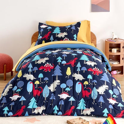 SLEEP ZONE Kids Bedding Twin Comforter Set - Cute Printed for Boys, Girls, Teens, Super Soft, Fade Resistant (Dinosaur Land, Twin)