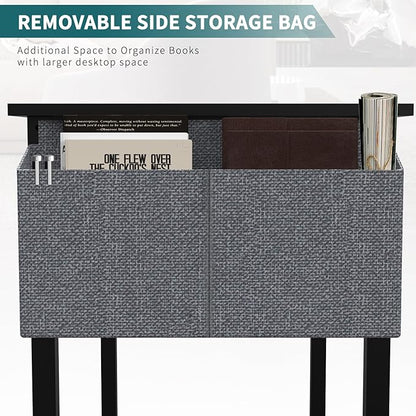 SMUG Computer Desk 40 Inch Home Office Writing Wood Storage Bag & Headphone Hook Small Spaces Simple Bedroom Work Study Kids Table, Black