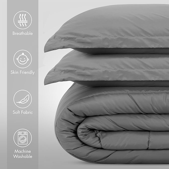 Utopia Bedding All Season Grey Comforter Set with 2 Pillow Cases, 3 Piece Soft Brushed Microfiber Kids Bedding Set for Boys/Girls, Machine Washable (Twin, Pack of 6)