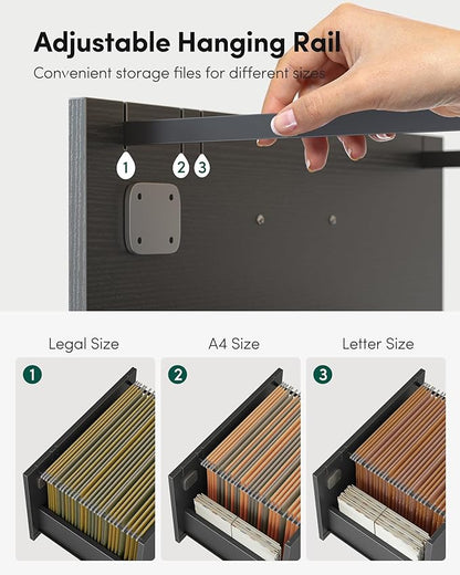 FEZIBO 3-Drawer Mobile File Cabinet, Lateral Filing Cabinet with Lock, Printer Stand with Open Storage Shelves for Home Office, Filing Cabinets for Home Office, Black