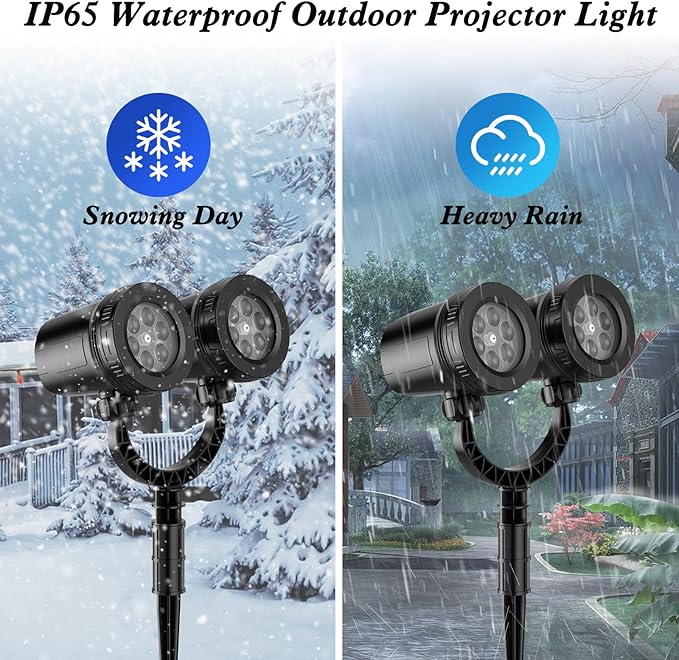 2024 Upgraded Dual-Head Christmas Snowflake Projector Light Outdoor,IP65 Waterproof Christmas LED Projector Light Outside,180° Rotation Projector for Indoor,Patio Wall Window Decorations